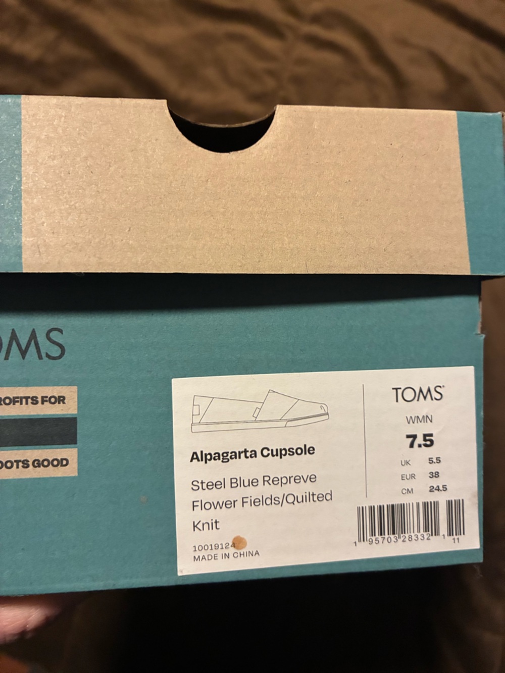 TOMS brand, size 7.5, alpagarta cupsole steel blue repreve flower fields/quilted - Picture 11 of 11